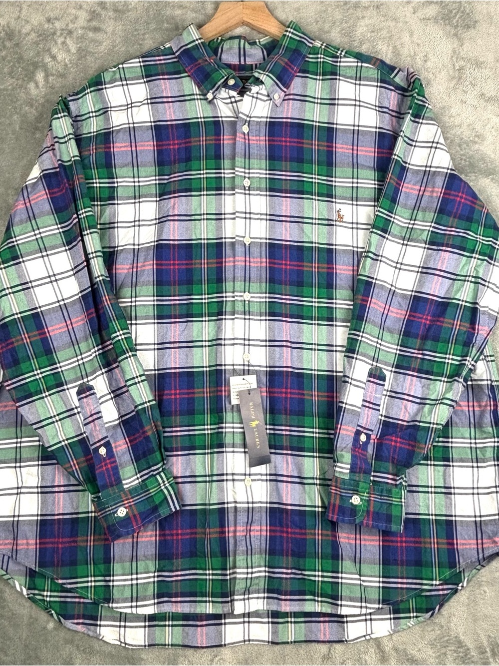 NEW Ralph Lauren Shirt Mens 2XB Big Green Blue Purple Multi Plaid Flesh Pony